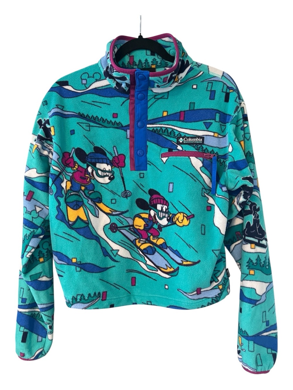 Columbia x Disney Mickey Mouse Skiing Blue Fleece Pullover Jacket XS